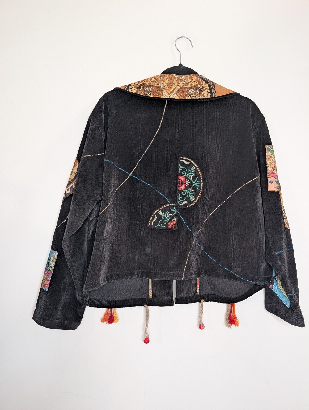 Bohemian Patchwork Velvet Jacket - BlackBoho Patchwork Black Corduroy Jacket Pai - Picture 3 of 3